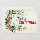 Cursief vrolijk kerstfeest met groen feestdagenkaart (Voorkant)