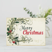 Cursief vrolijk kerstfeest met groen feestdagenkaart (Staand voorkant)