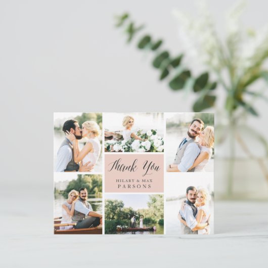 Cursief | Weddenfoto collage Hartelijk dank Briefkaart (Staand voorkant)