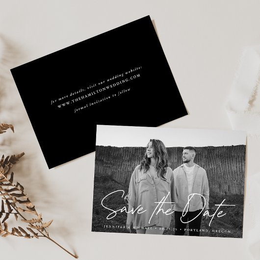 Cursief Zwarte en Witte Foto Save The Date