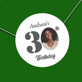Cursieve 30e verjaardagsfeestfoto ronde sticker