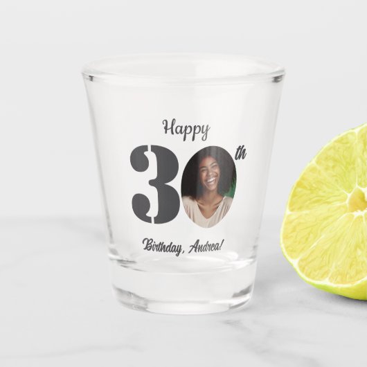 Cursieve 30e verjaardagsfoto shot glas (Voorkant)