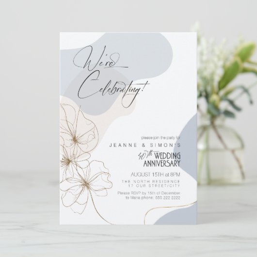 Cursieve Bloemen 40e Jubileum Dusty Blue ID1168 Kaart (Staand voorkant)