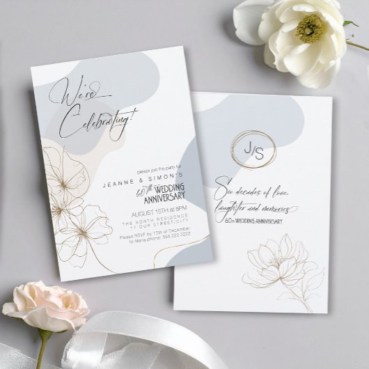 Cursieve Bloemen 60e Jubileum Dusty Blue ID1168 Kaart