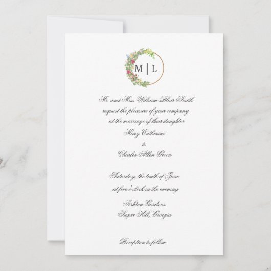 Cursieve elegantie met een bloemenmonogram kaart (Voorkant)