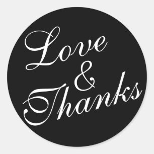 Cursieve Liefde & Bedankt Bruiloft Zwart & Wit Ronde Sticker