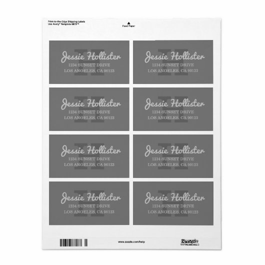 Cursieve naam | Monogrammed Return Address Etiket (Full Sheet)