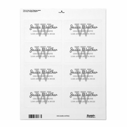 Cursieve naam | Monogrammed Return Address Etiket (Full Sheet)