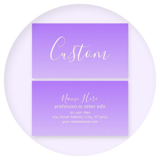 Cursieve scriptnaam & bewerkbare lichte paarse omb visitekaartje