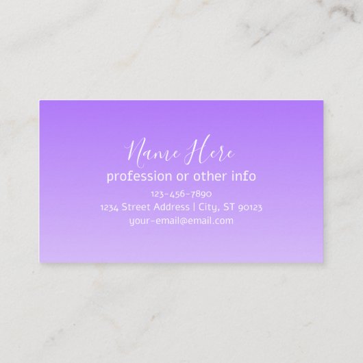 Cursieve scriptnaam en bewerkbare lichte Paarse om Visitekaartje (Achterkant)