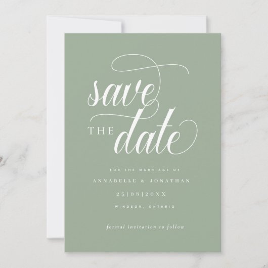 Cursieve scripttypografie save the date (Voorkant)