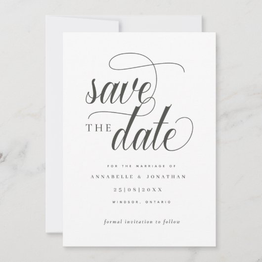 Cursieve scripttypografie save the date (Voorkant)