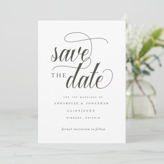 Cursieve scripttypografie save the date (Staand voorkant)