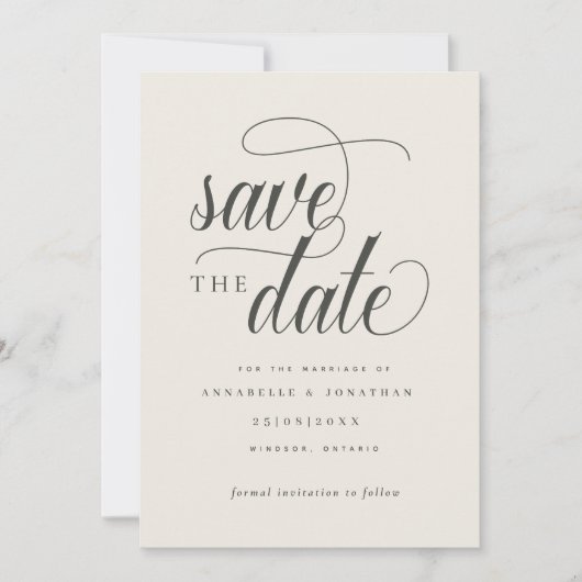Cursieve scripttypografie save the date (Voorkant)