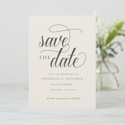 Cursieve scripttypografie save the date (Staand voorkant)
