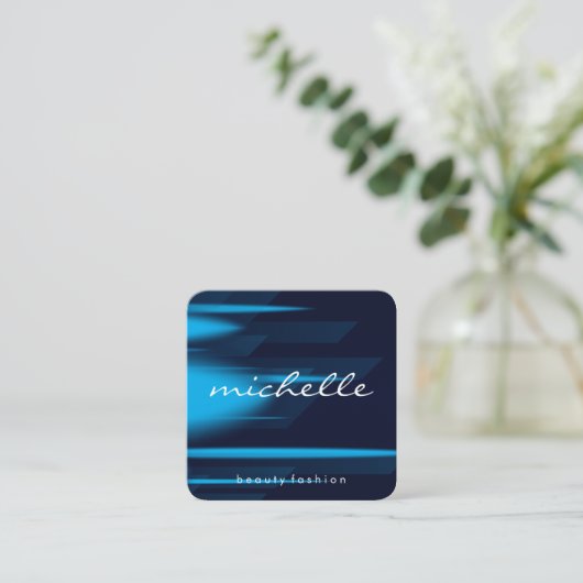 Cursieve tekst | Blauwe tinten achtergrond Vierkante Visitekaartje (Staand voorkant)