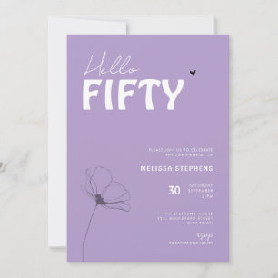 Cursieve typografie paars wit elegante 50ste verja kaart