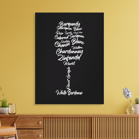 Cursieve wijntypografie in zwart-wit canvas afdruk (Insitu (Woonkamer))