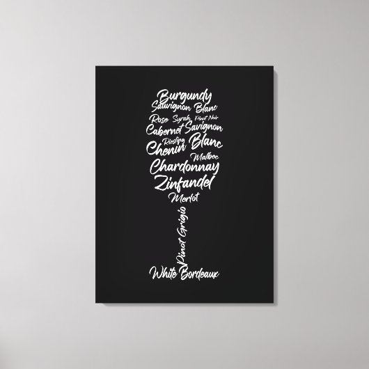 Cursieve wijntypografie in zwart-wit canvas afdruk (Voorkant)
