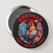 Cursillo Haan met Rozen Bid Reflecteer Groei Ronde Button 4,0 Cm (Voorkant /achterkant)