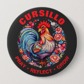 Cursillo Haan met Rozen Bid Reflecteer Groei Ronde Button 4,0 Cm (Voorkant)
