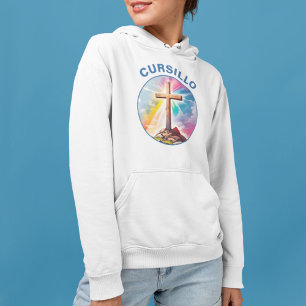 Cursillo Houten Kruis Met Regenboog en Wolken Hoodie