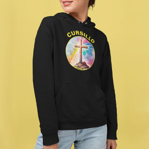 Cursillo Houten Kruis Met Regenboog en Wolken Hoodie