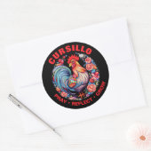 Cursillo Rooster met Rozen Bid Reflecteer Groei Ronde Sticker (Envelop)