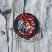 Cursillo Rooster with Roses Pray Reflect Grow Ronde Button 4,0 Cm (In situ)