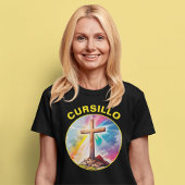 Cursillo Wood Cross met regenboog en wolken T-shirt