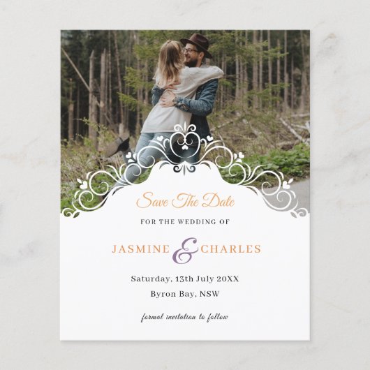 Cursive Border Photo Save the Date Invitation Flyer (Voorkant)