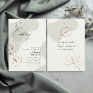 Cursive Floral 40th Anniversary Neutrals ID1168 Kaart