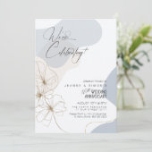 Cursive Floral 50th Verjaardag Stofblauw ID1168 Kaart (Staand voorkant)