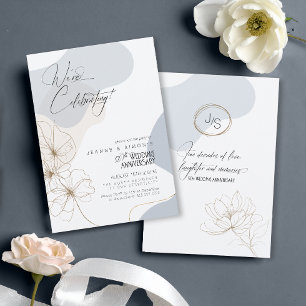 Cursive Floral 50th Verjaardag Stofblauw ID1168 Kaart