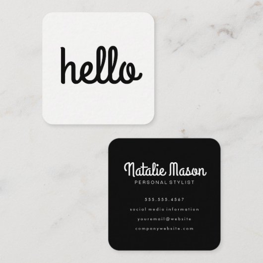 Cursive Hello Lettertype Vierkante Visitekaartje (Voorkant / Achterkant)