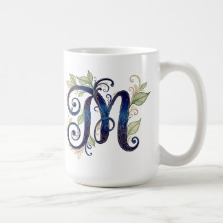 Cursive M – Elegant Blue & Gold Monogram Koffiemok