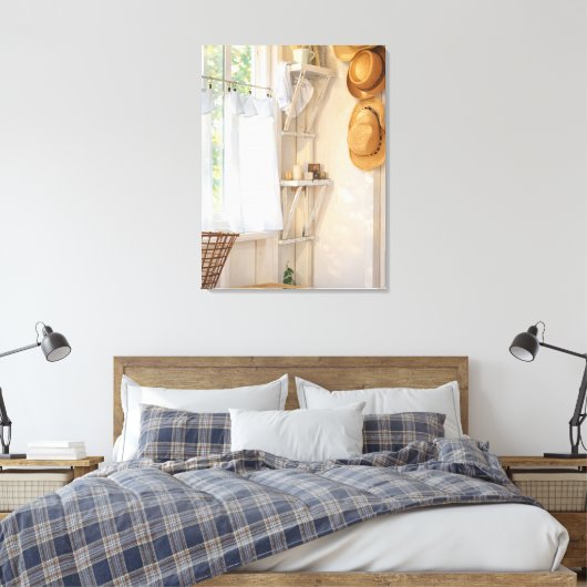 Curtain in the Wind Stretched Canvas Print (Insitu (Slaapkamer))