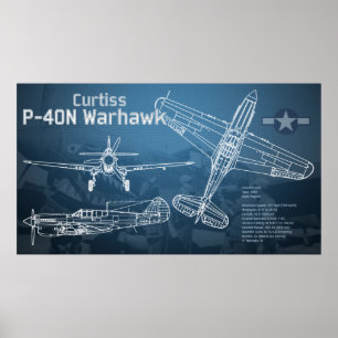 Curtiss P-40 Warhawk Blauwdruk Poster