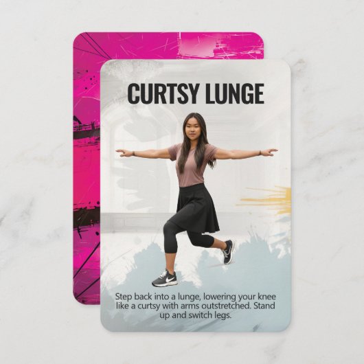 Curtsy Lunge Fitness Card with Pink Backing Save The Date (Voorkant / Achterkant)