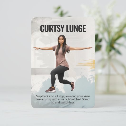Curtsy Lunge Fitness Kaart met Blue Backing (Staand voorkant)