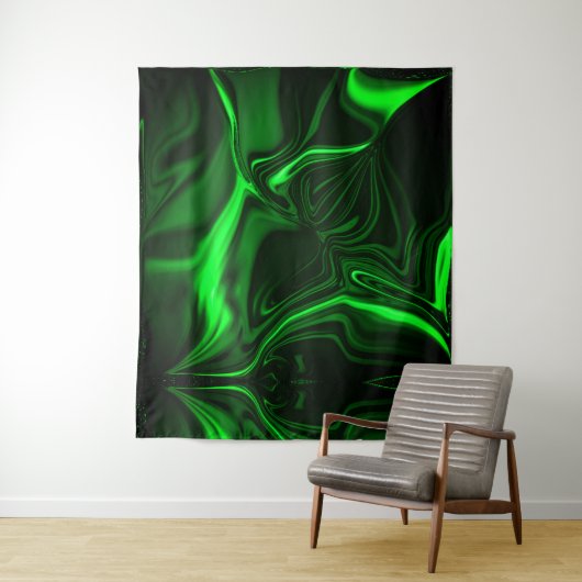 Curvas e dobras verde niquelado em fundo escuro. wandkleed (In situ)