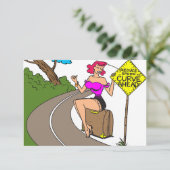 Curve Ahead, vrouw op een weg, grappig Save The Date (Staand voorkant)