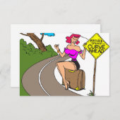 Curve Ahead, vrouw op een weg, grappig Save The Date (Voorkant / Achterkant)
