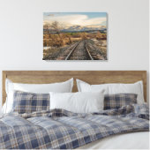 Curve in Tracks - Railroad Tracks - Mountains Canvas Afdruk (Insitu (Slaapkamer))