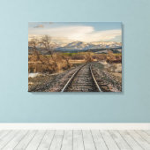 Curve in Tracks - Railroad Tracks - Mountains Canvas Afdruk (Insitu (Houten vloer))