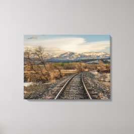 Curve in Tracks - Railroad Tracks - Mountains Canvas Afdruk