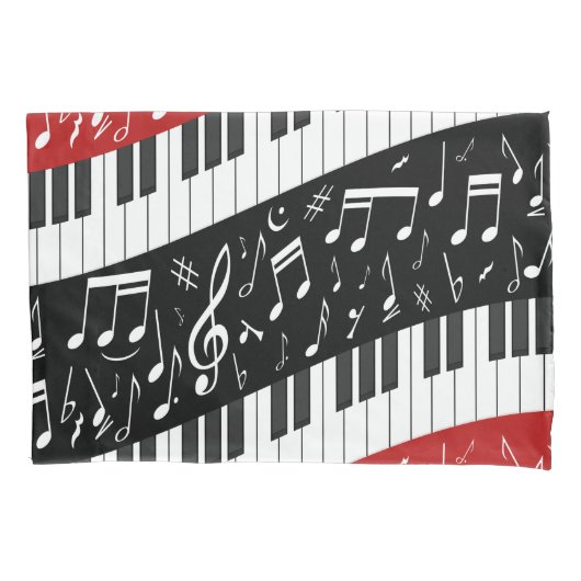 Curve-pianotoetsen en muzieknoten kussensloop (Voorkant)