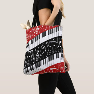 Curve-pianotoetsen en muzieknoten tote bag