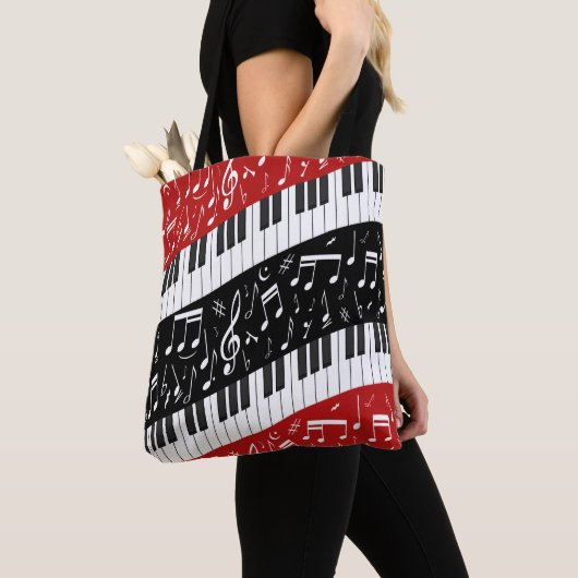 Curve-pianotoetsen en muzieknoten tote bag (Dichtbij)