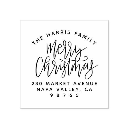 Curve-tekstfamilie naam kerstretouradres rubberstempel (Afrduk)